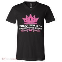 The Queen Is 70 Funny 70th Birthday V-Neck T-Shirt thumb 0