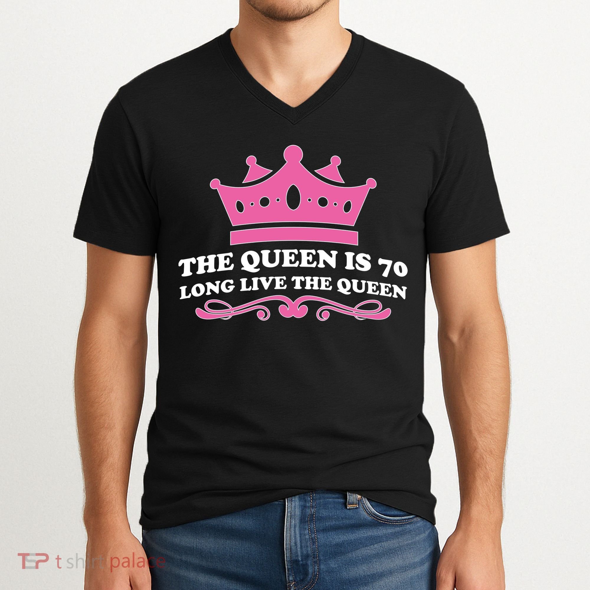 The Queen Is 70 Funny 70th Birthday V-Neck T-Shirt