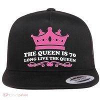 The Queen Is 70 Funny 70th Birthday Flat Bill Trucker Hat thumb 0