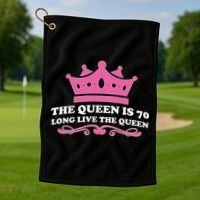 The Queen Is 70 Funny 70th Birthday Golf Towel thumb 1