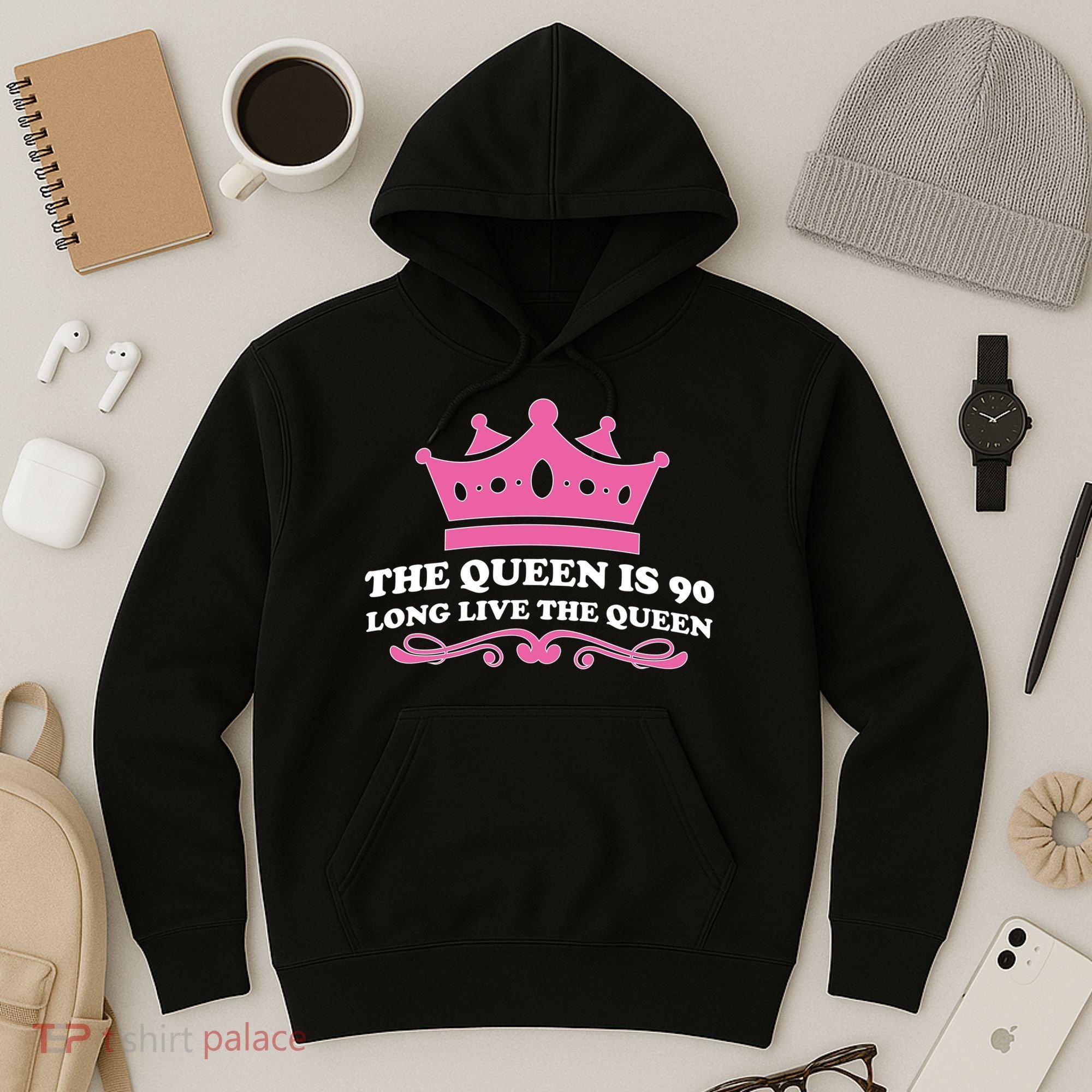 The Queen Is 90 Funny 90th Birthday Hoodie