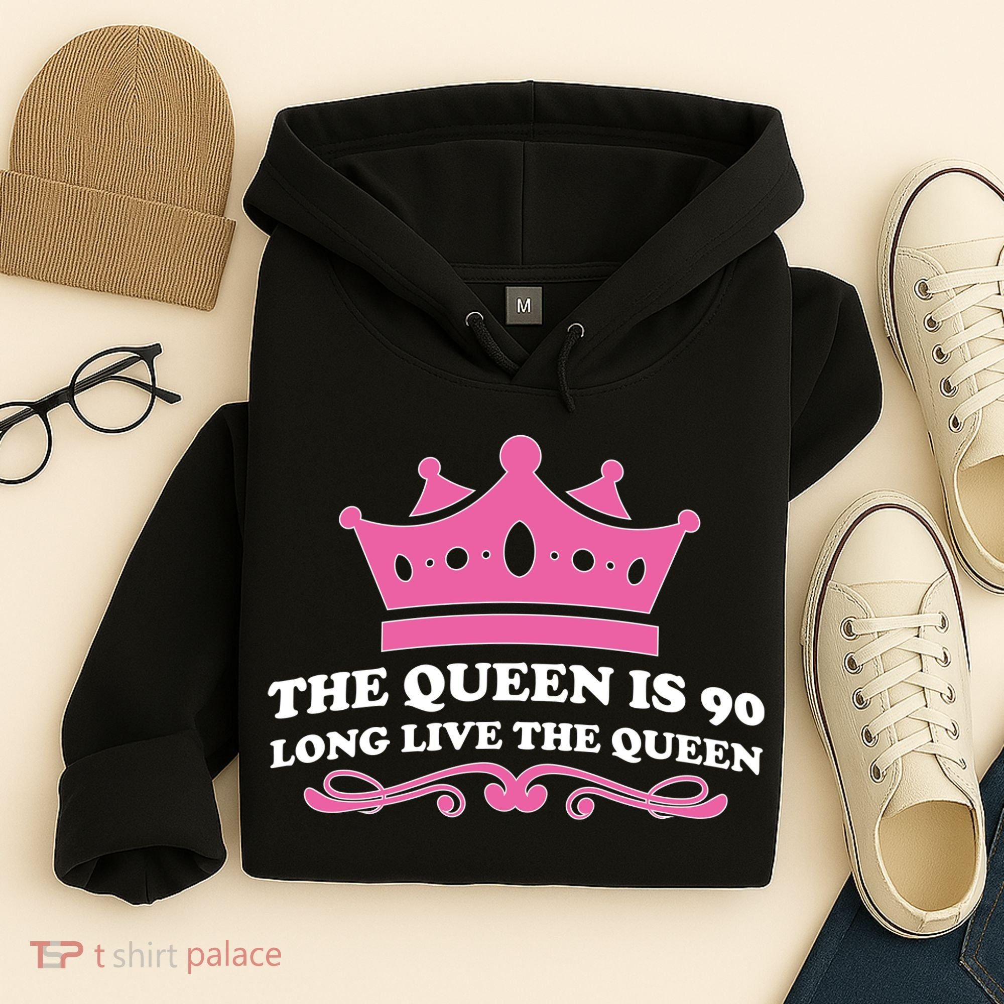 The Queen Is 90 Funny 90th Birthday Hoodie