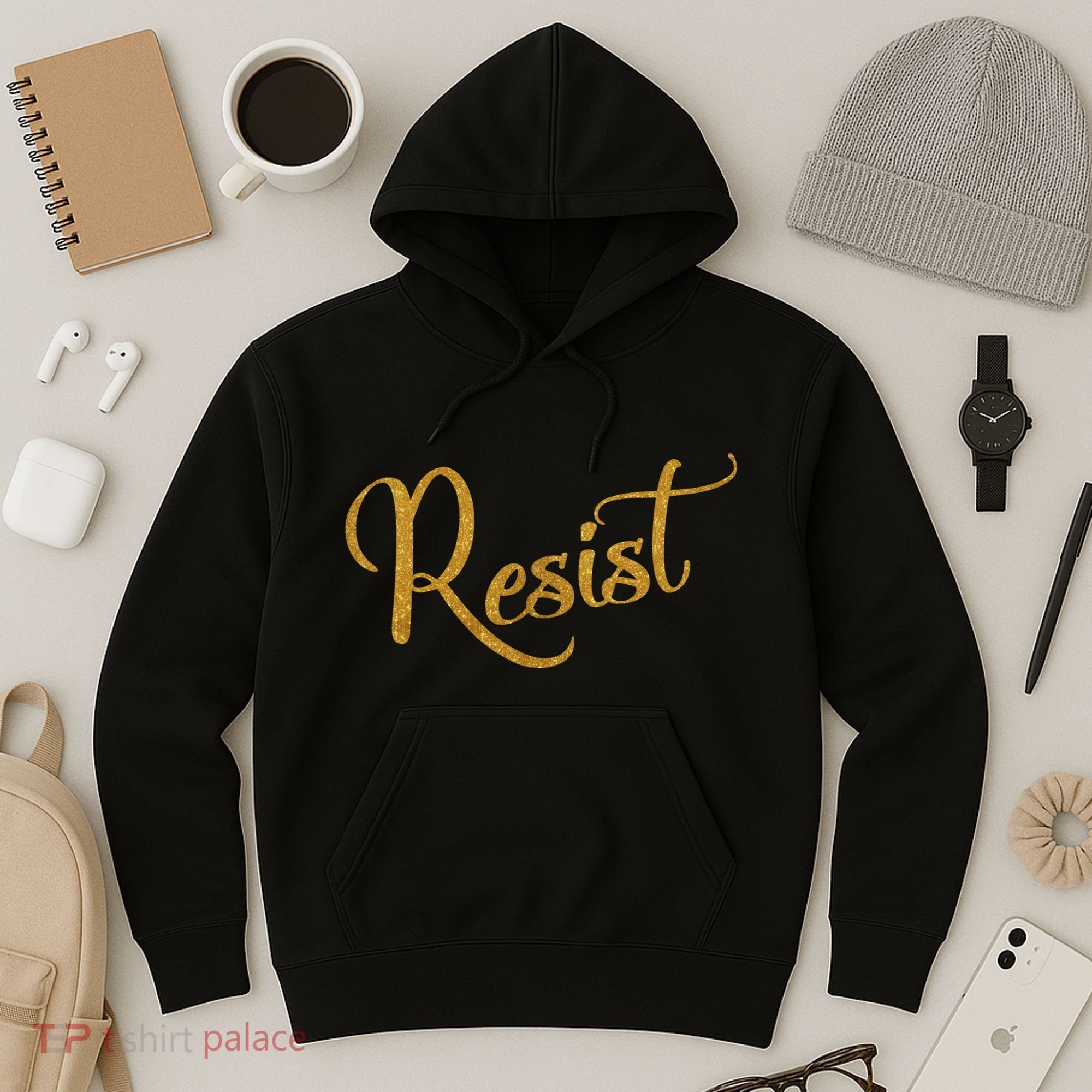 The Resistance Resist Gold Script Logo Anti-Trump Hoodie