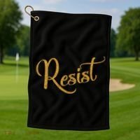 The Resistance Resist Gold Script Logo Anti-Trump Golf Towel thumb 1