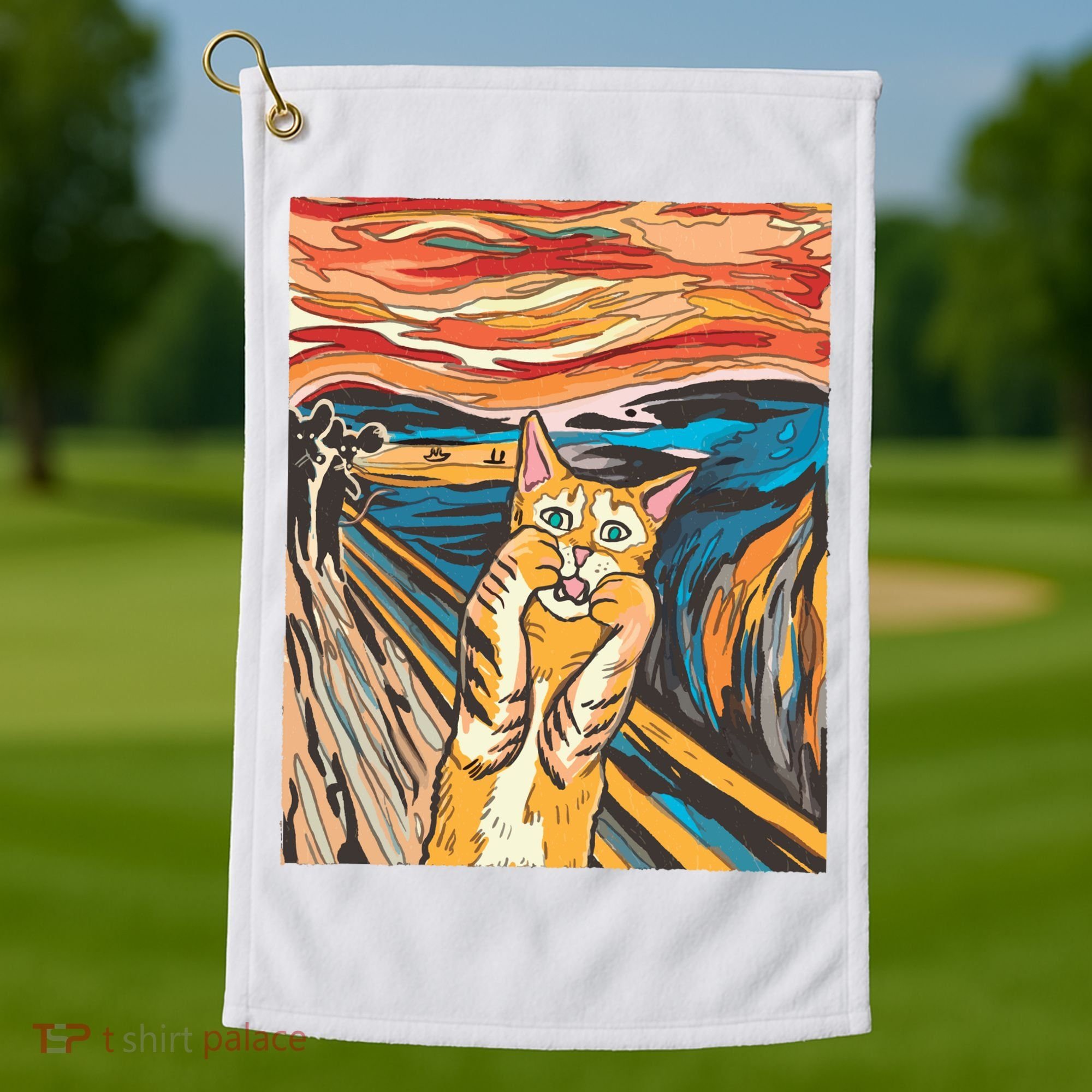 The Scream Parody Cat Golf Towel