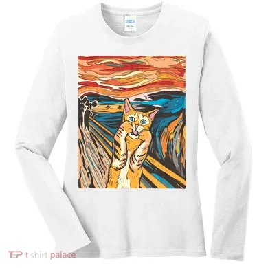 The Scream Parody Cat Women's Long Sleeve Shirt