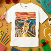 The Scream Parody Cat Kids T-Shirt thumb 3