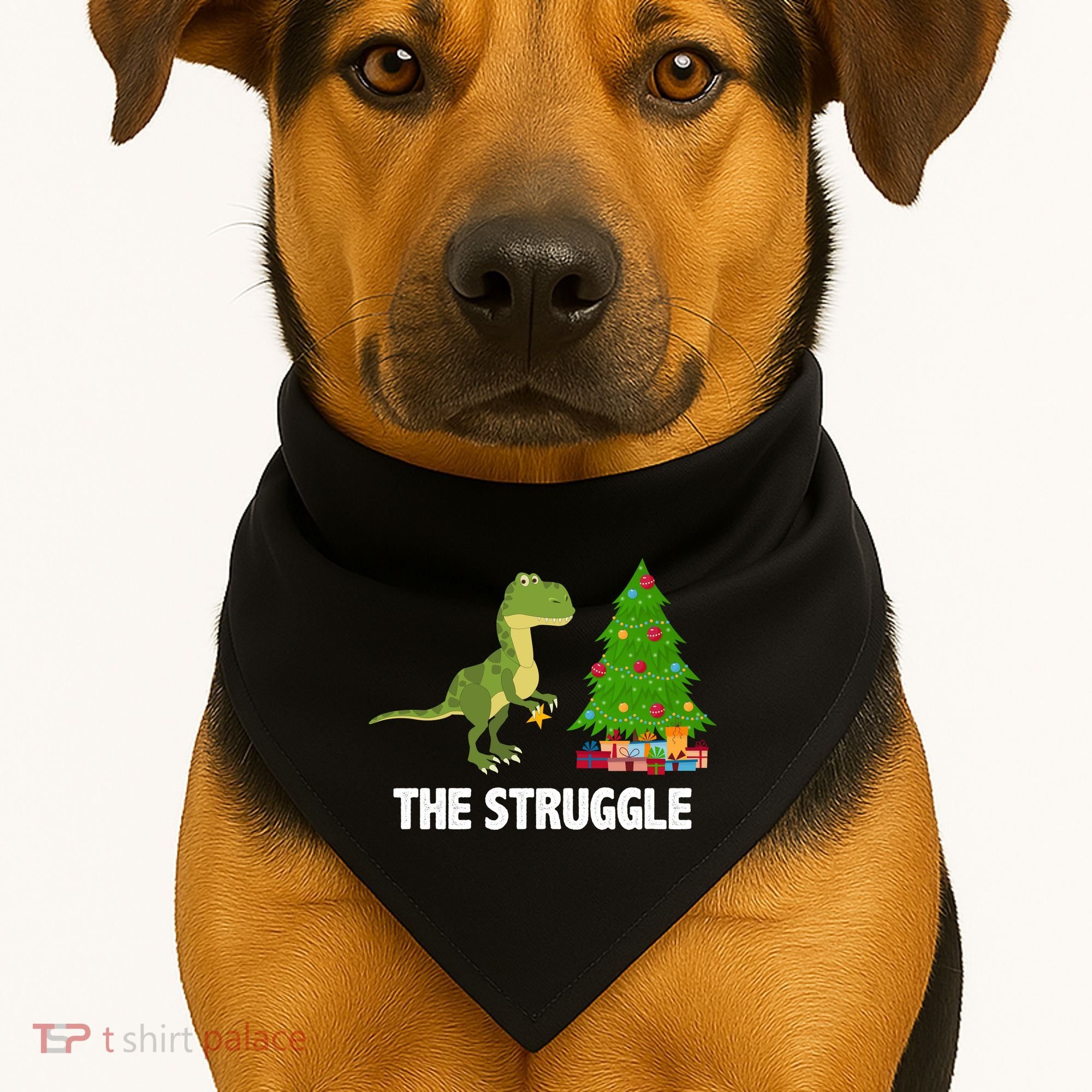 The Struggle T-rex Christmas Tree USA-Made Doggie Bandana