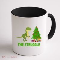 The Struggle T-rex Christmas Tree Coffee Mug thumb 1
