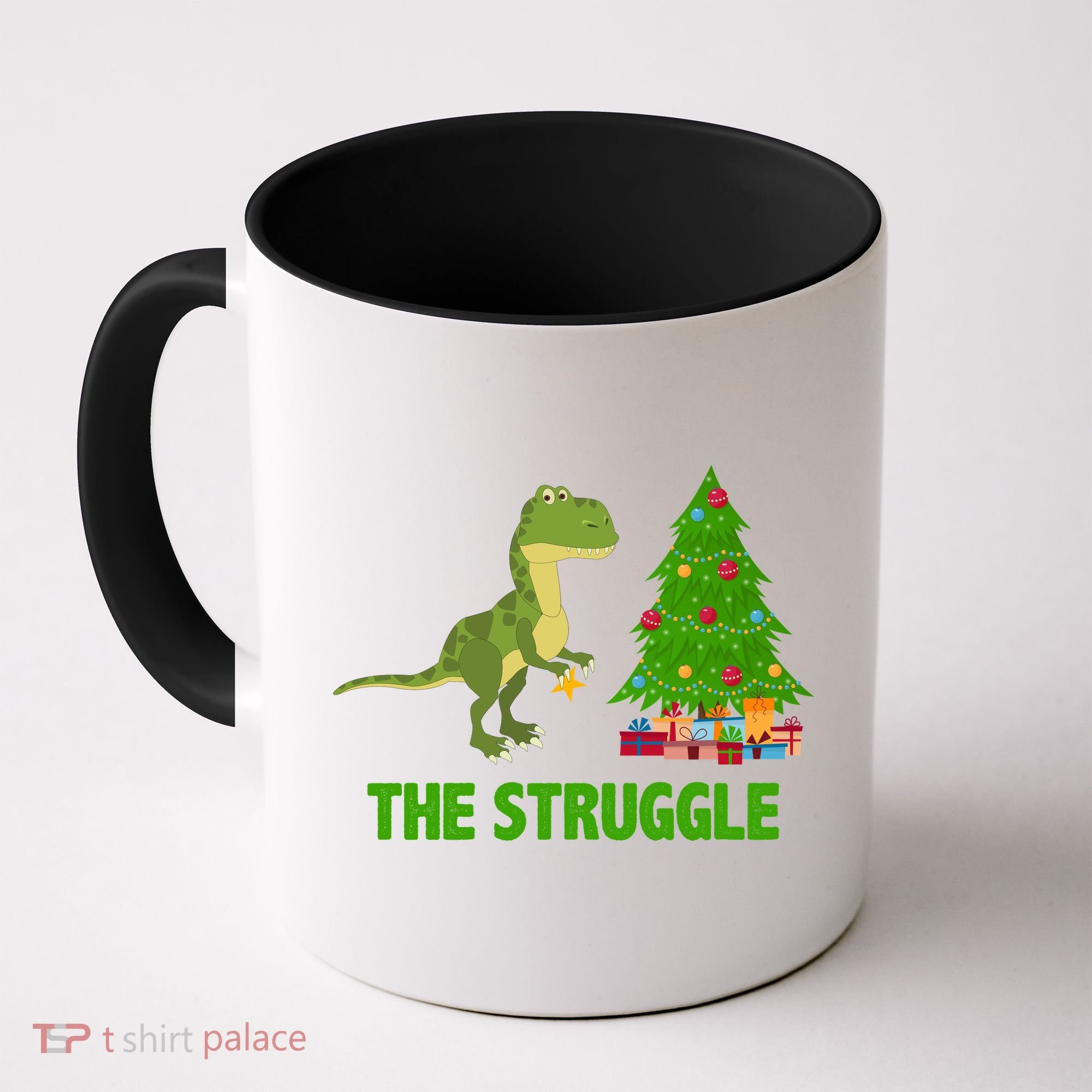 The Struggle T-rex Christmas Tree Coffee Mug