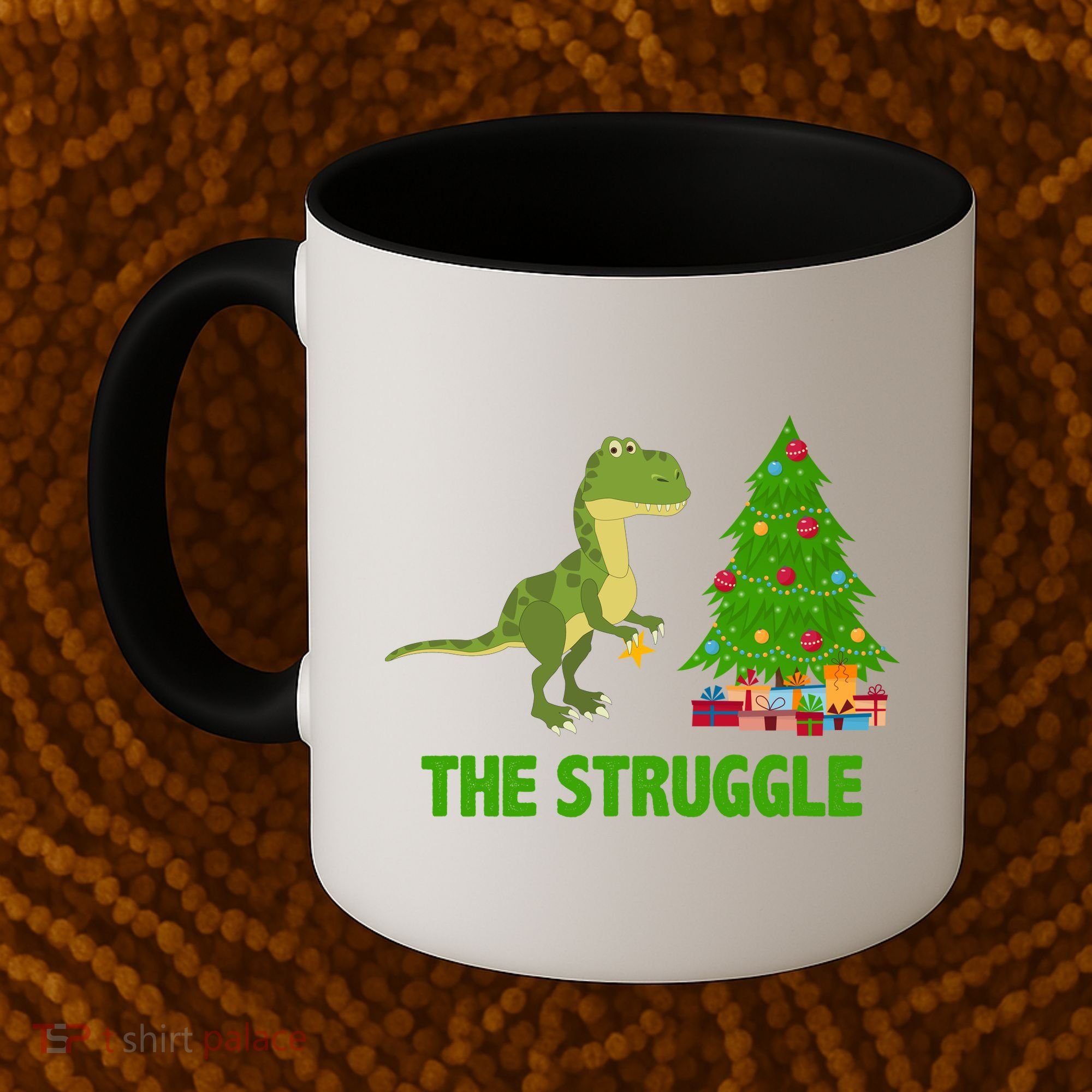 The Struggle T-rex Christmas Tree Coffee Mug