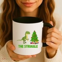 The Struggle T-rex Christmas Tree Coffee Mug thumb 3