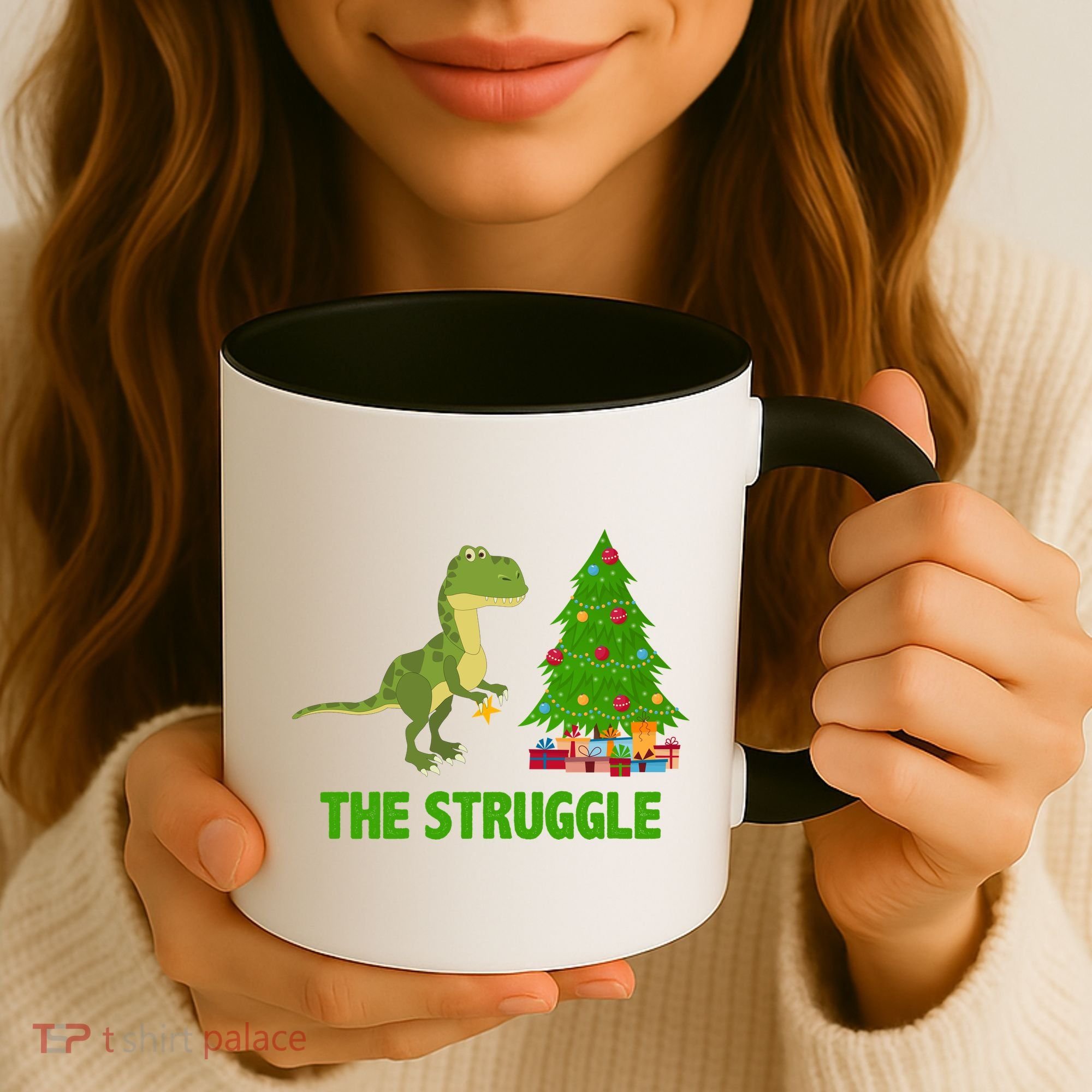 The Struggle T-rex Christmas Tree Coffee Mug