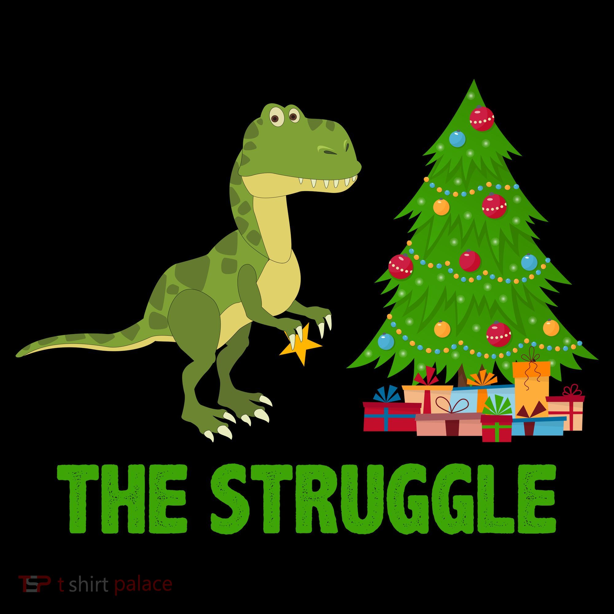 The Struggle T-rex Christmas Tree Coffee Mug
