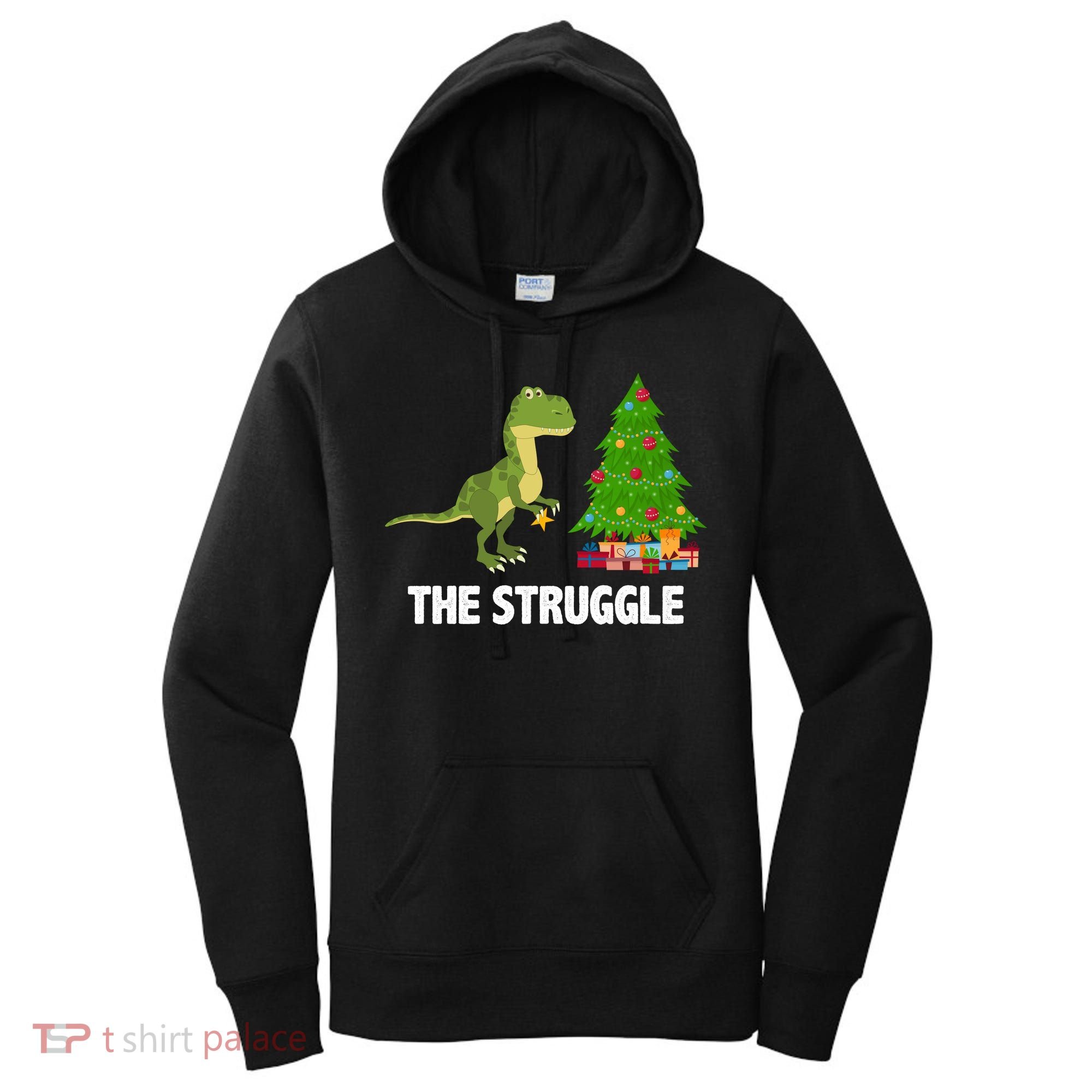 The Struggle T-rex Christmas Tree Women's Hoodie