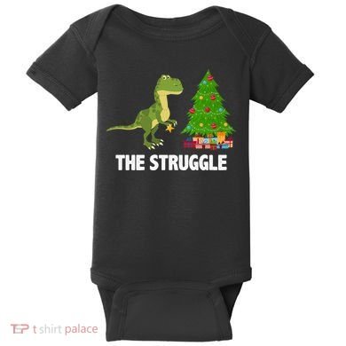 The Struggle T-rex Christmas Tree Baby Bodysuit