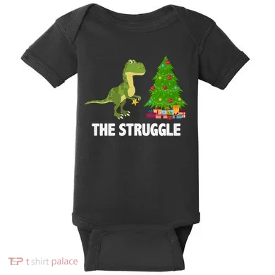 The Struggle T-rex Christmas Tree Baby Bodysuit