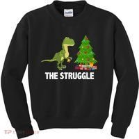 The Struggle T-rex Christmas Tree Kids Sweatshirt thumb 0