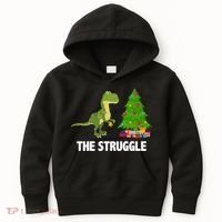 The Struggle T-rex Christmas Tree Kids Hoodie thumb 0
