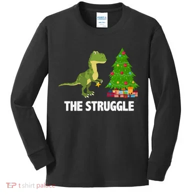 The Struggle T-rex Christmas Tree Kids Long Sleeve Shirt