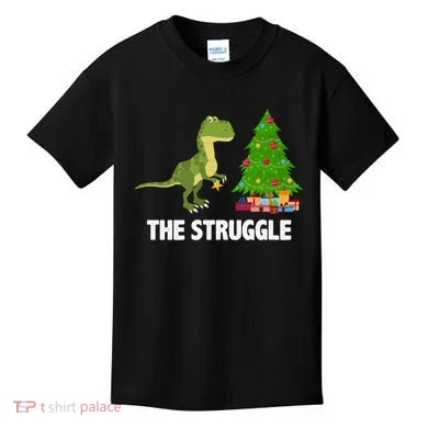 The Struggle T-rex Christmas Tree Kids T-Shirt