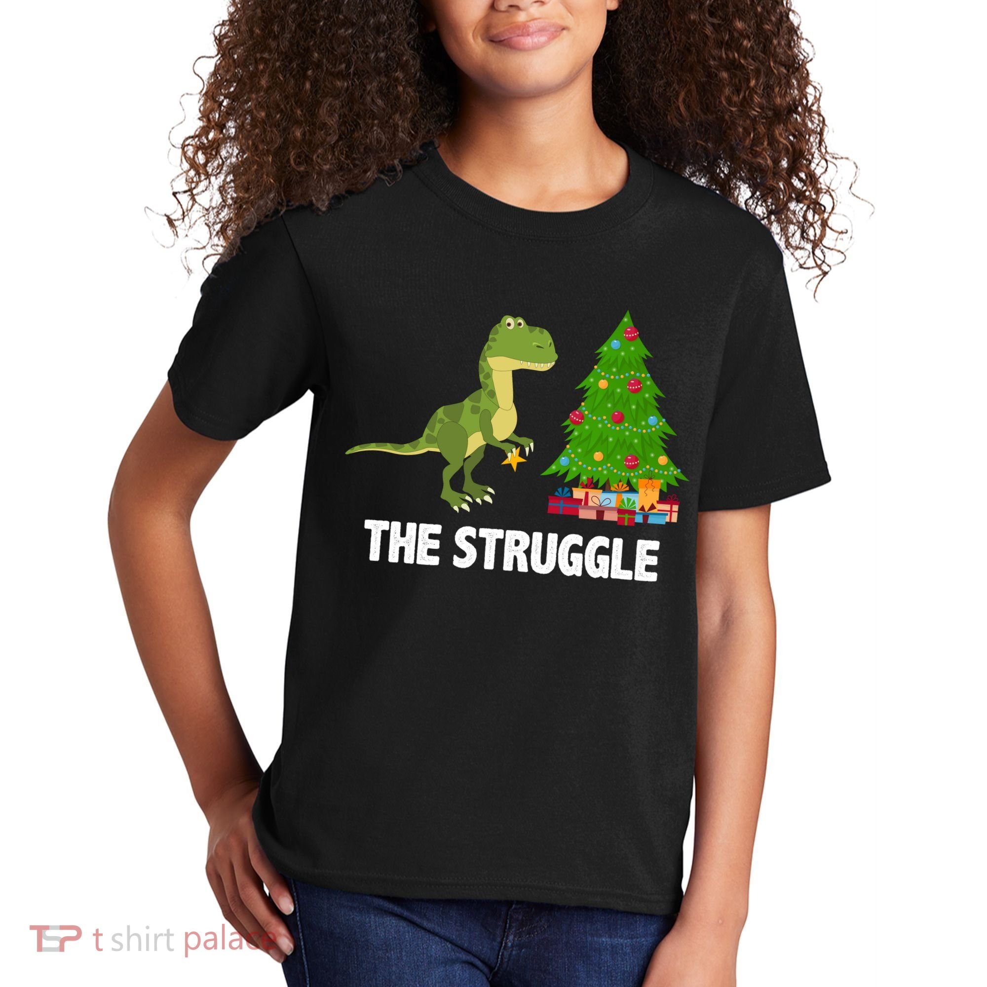The Struggle T-rex Christmas Tree Kids T-Shirt