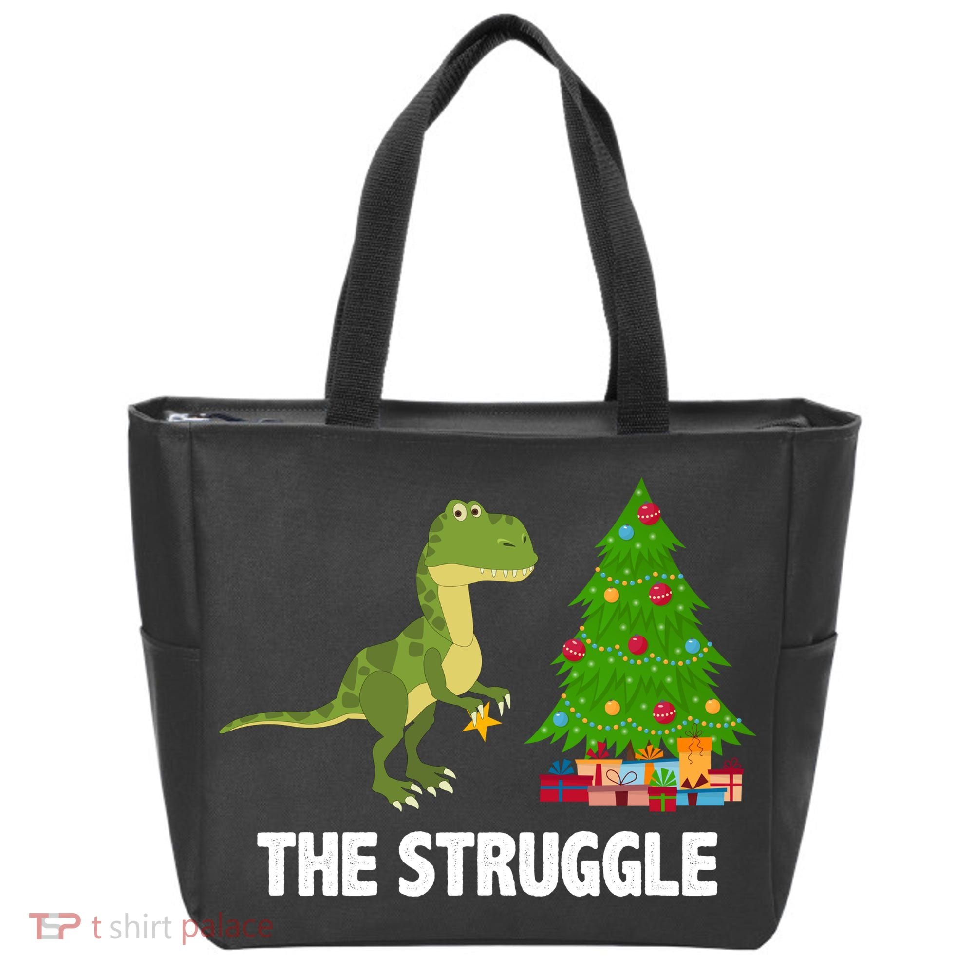 The Struggle T-rex Christmas Tree Tote Bag