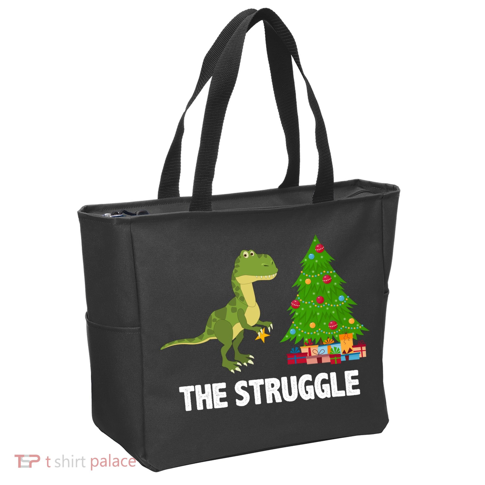 The Struggle T-rex Christmas Tree Tote Bag