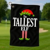 The Tallest Elf Funny Matching Christmas Golf Towel thumb 1
