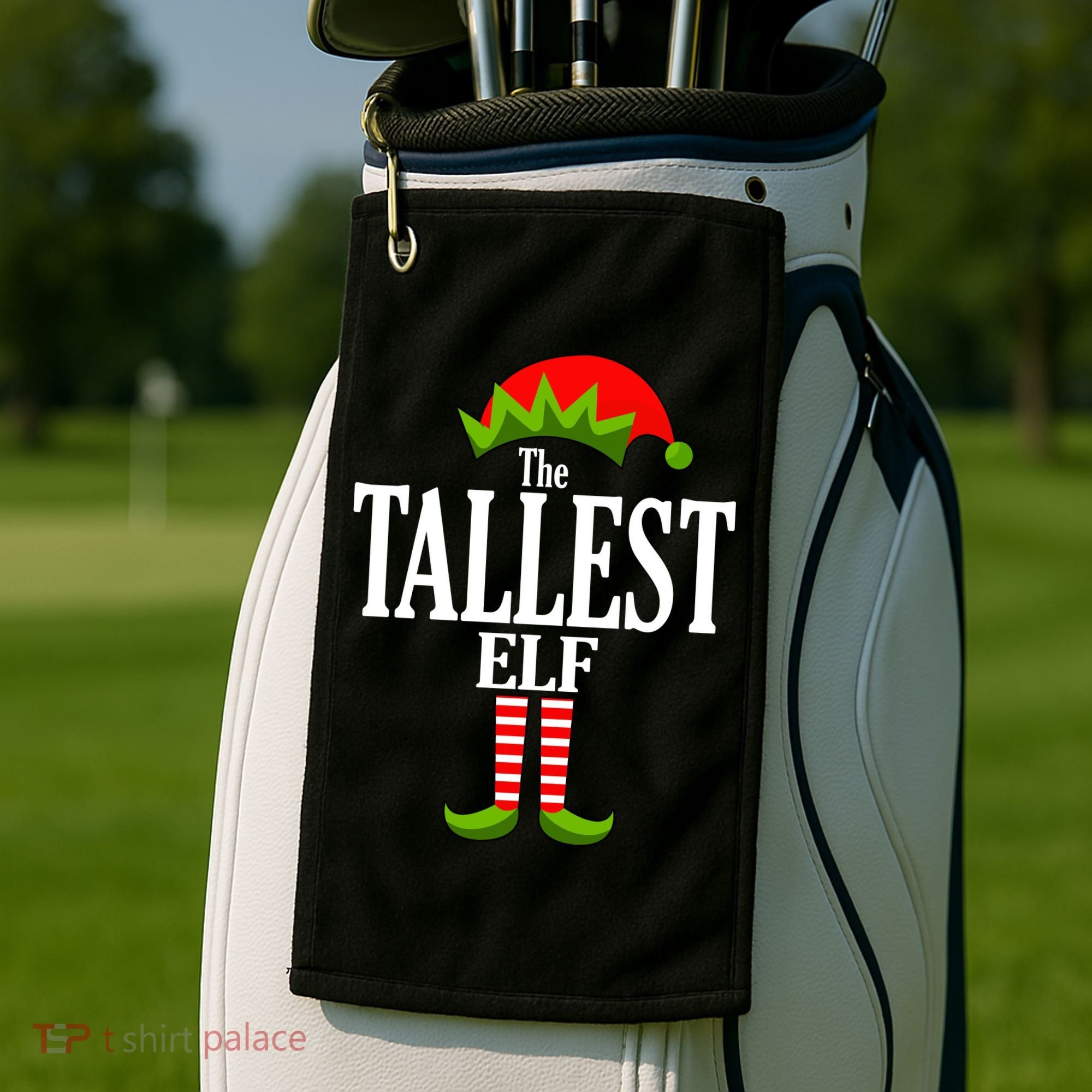 The Tallest Elf Funny Matching Christmas Golf Towel