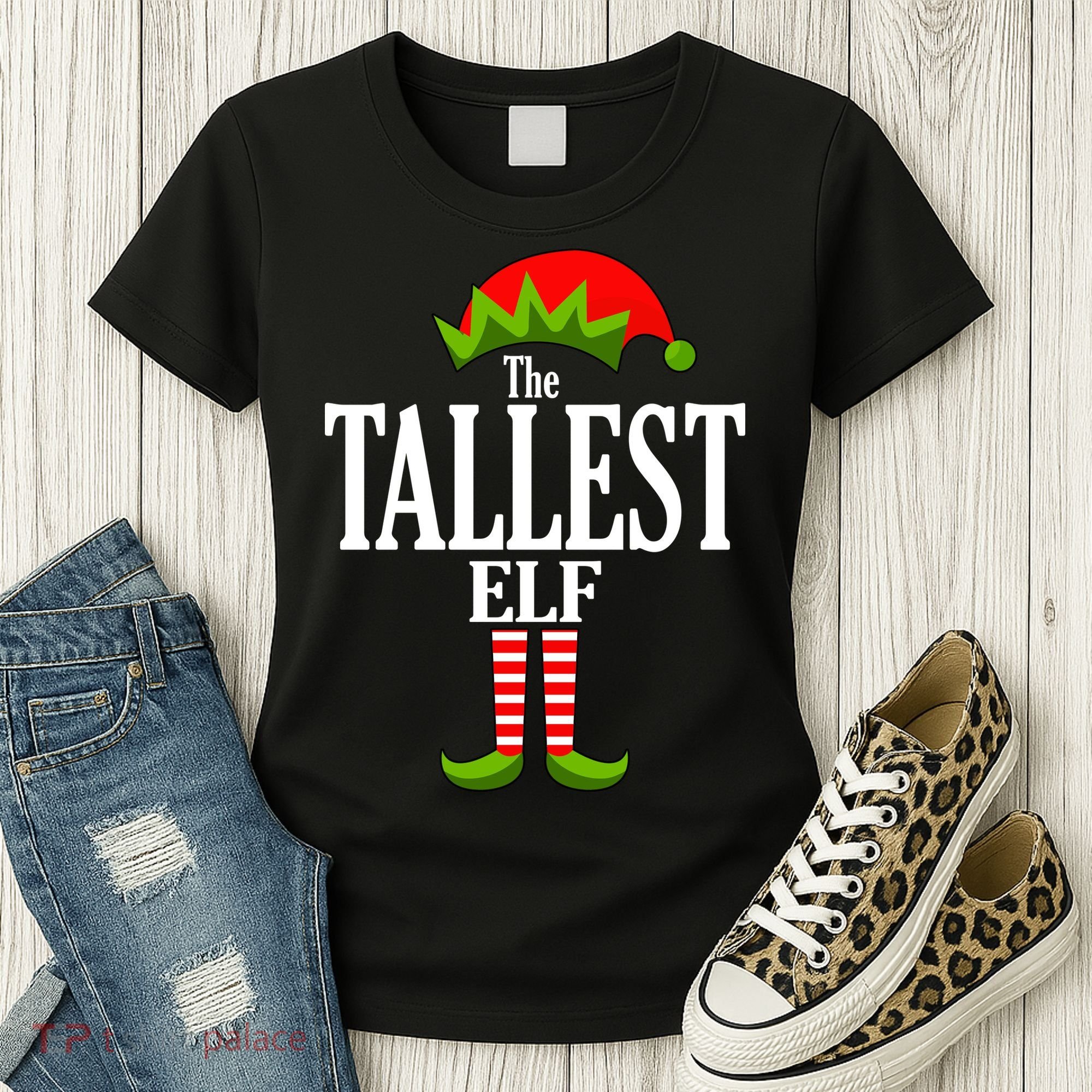 The Tallest Elf Funny Matching Christmas Women's T-Shirt
