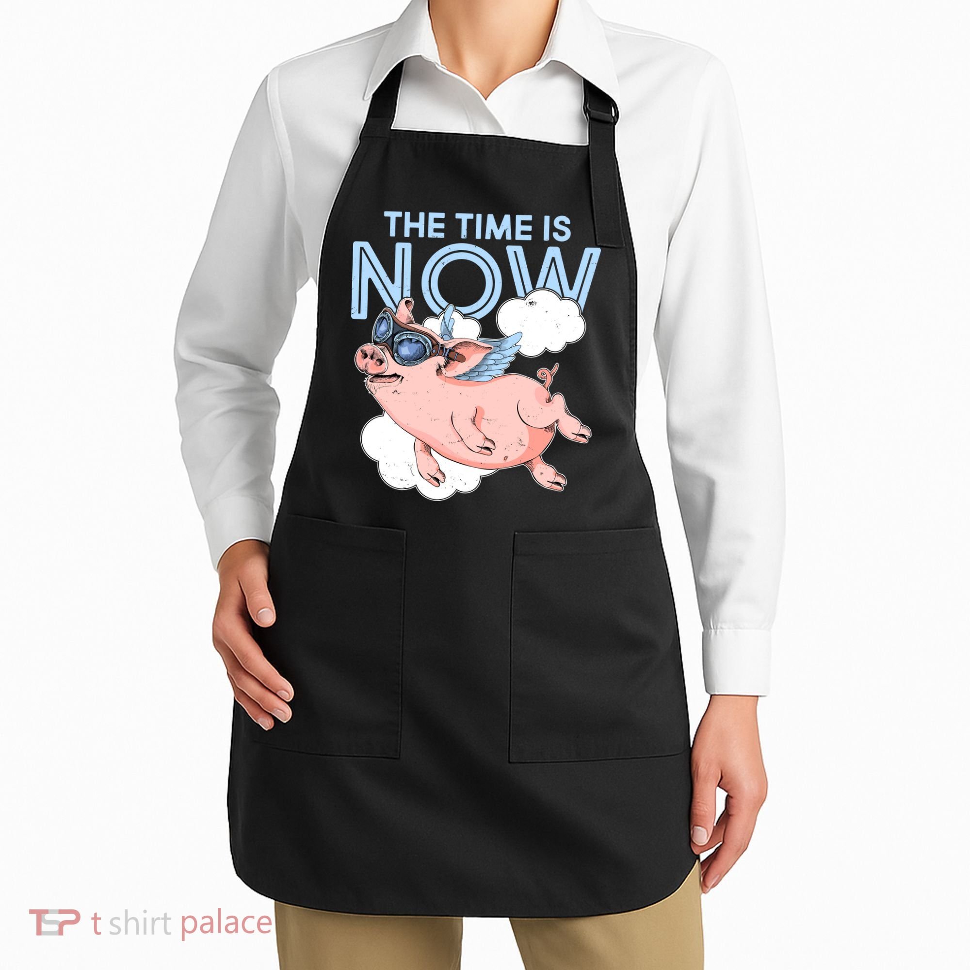 The Time Is Now Flying Pig Apron