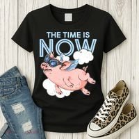 The Time Is Now Flying Pig Women's T-Shirt thumb 3