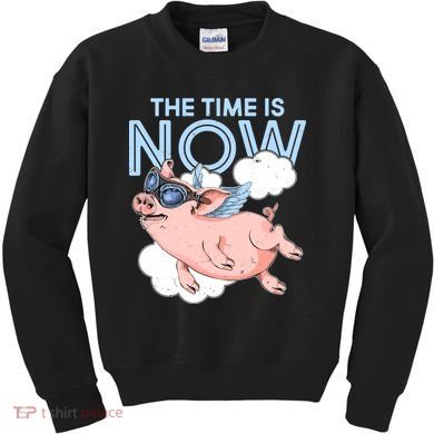 The Time Is Now Flying Pig Kids Sweatshirt