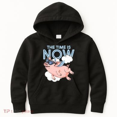 The Time Is Now Flying Pig Kids Hoodie
