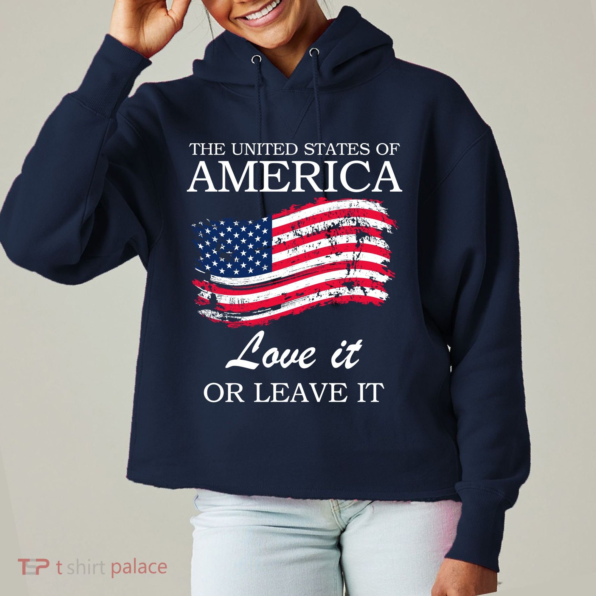 The USA Love It Or Leave It Ladies Heavyweight Boxy Pullover Hoodie