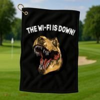 The Wifi Is Down Funny T-rex Golf Towel thumb 1