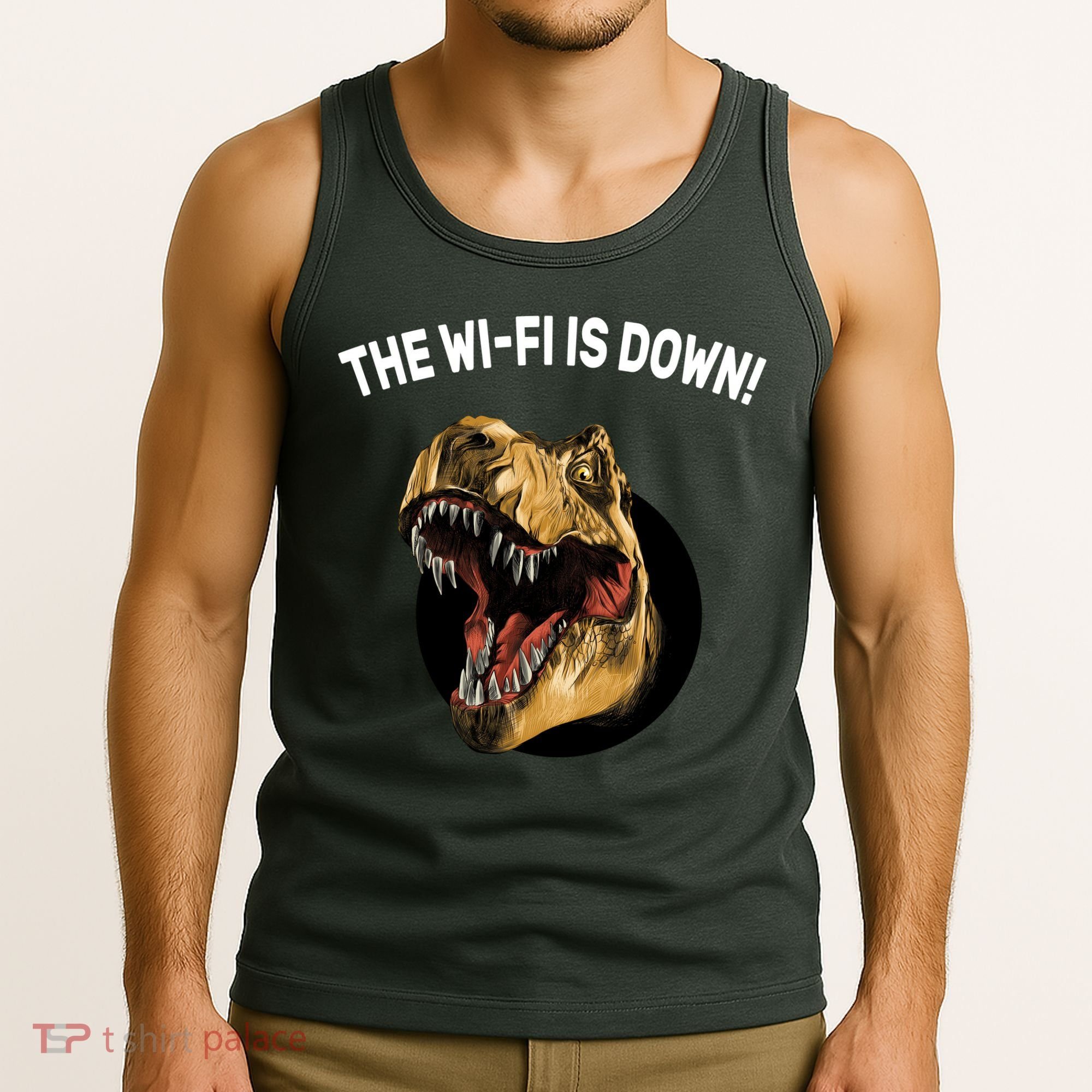 The Wifi Is Down Funny T-rex Tank Top