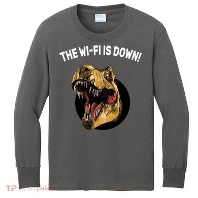 The Wifi Is Down Funny T-rex Kids Long Sleeve Shirt