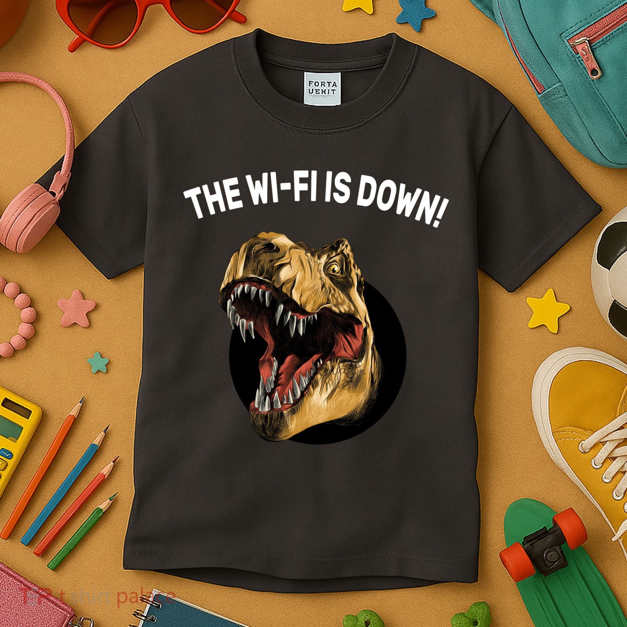 The Wifi Is Down Funny T-rex Kids T-Shirt