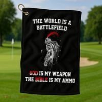 The World Is a Battlefield God is my Weapon Golf Towel thumb 1