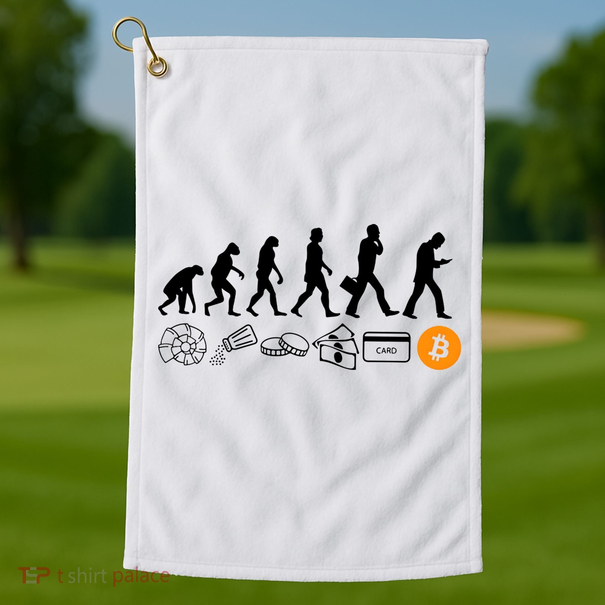 The Human Evolution Of Money Bitcoin Golf Towel