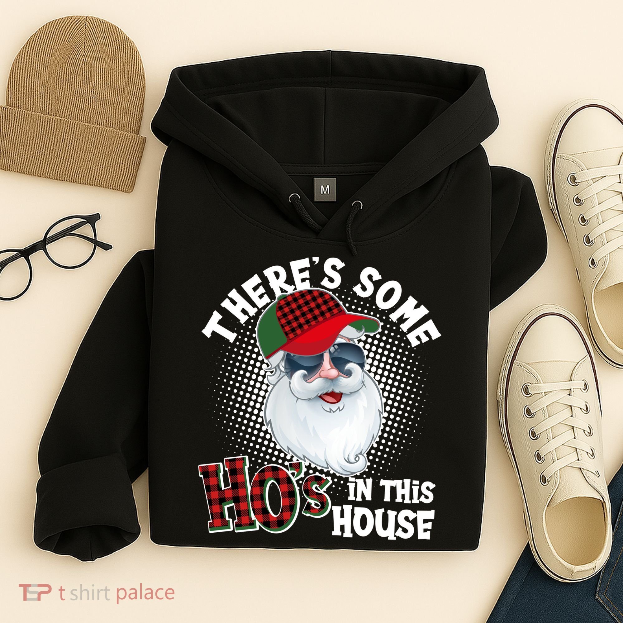 There's Some Ho's In This House Plaid Santa Hoodie