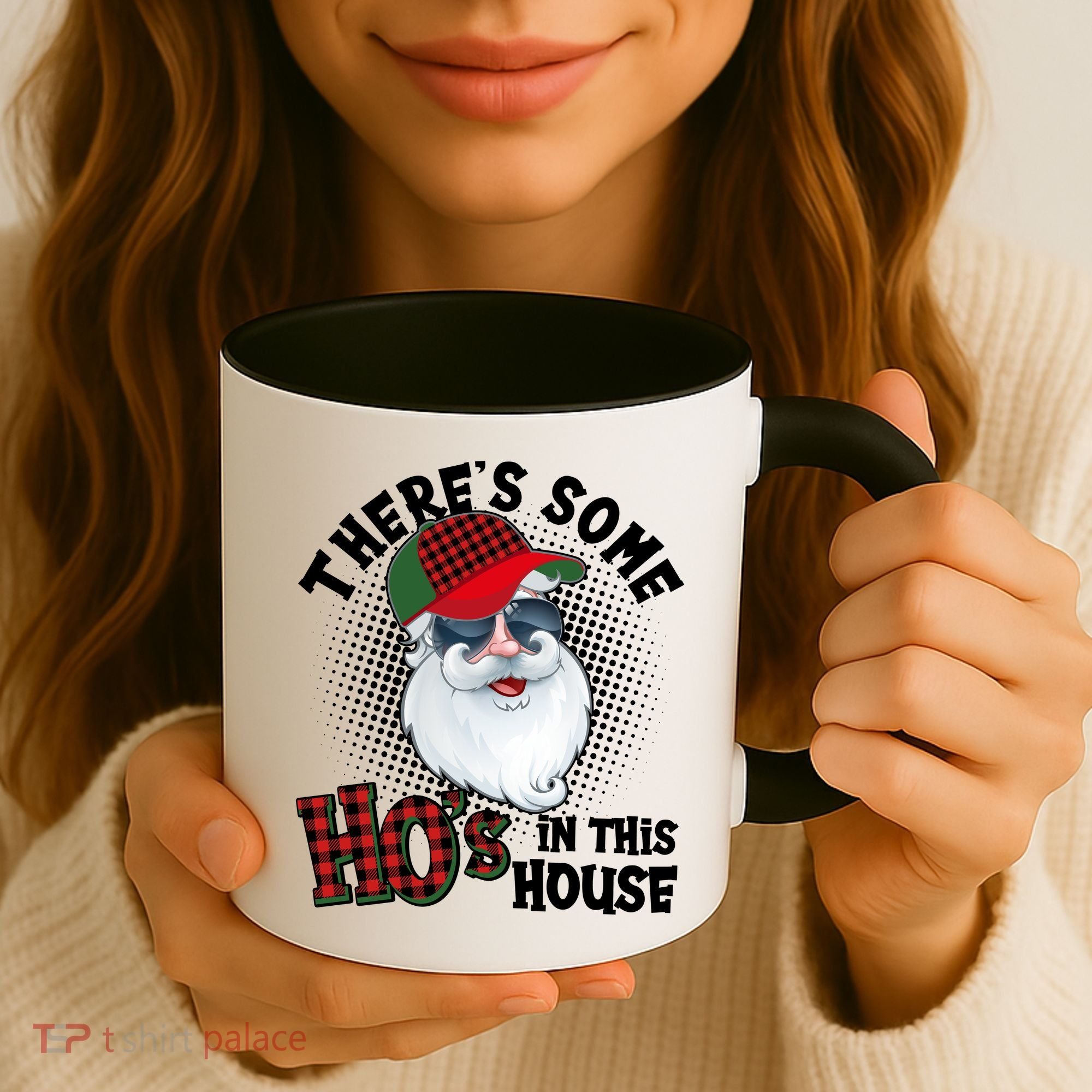 There's Some Ho's In This House Plaid Santa Coffee Mug
