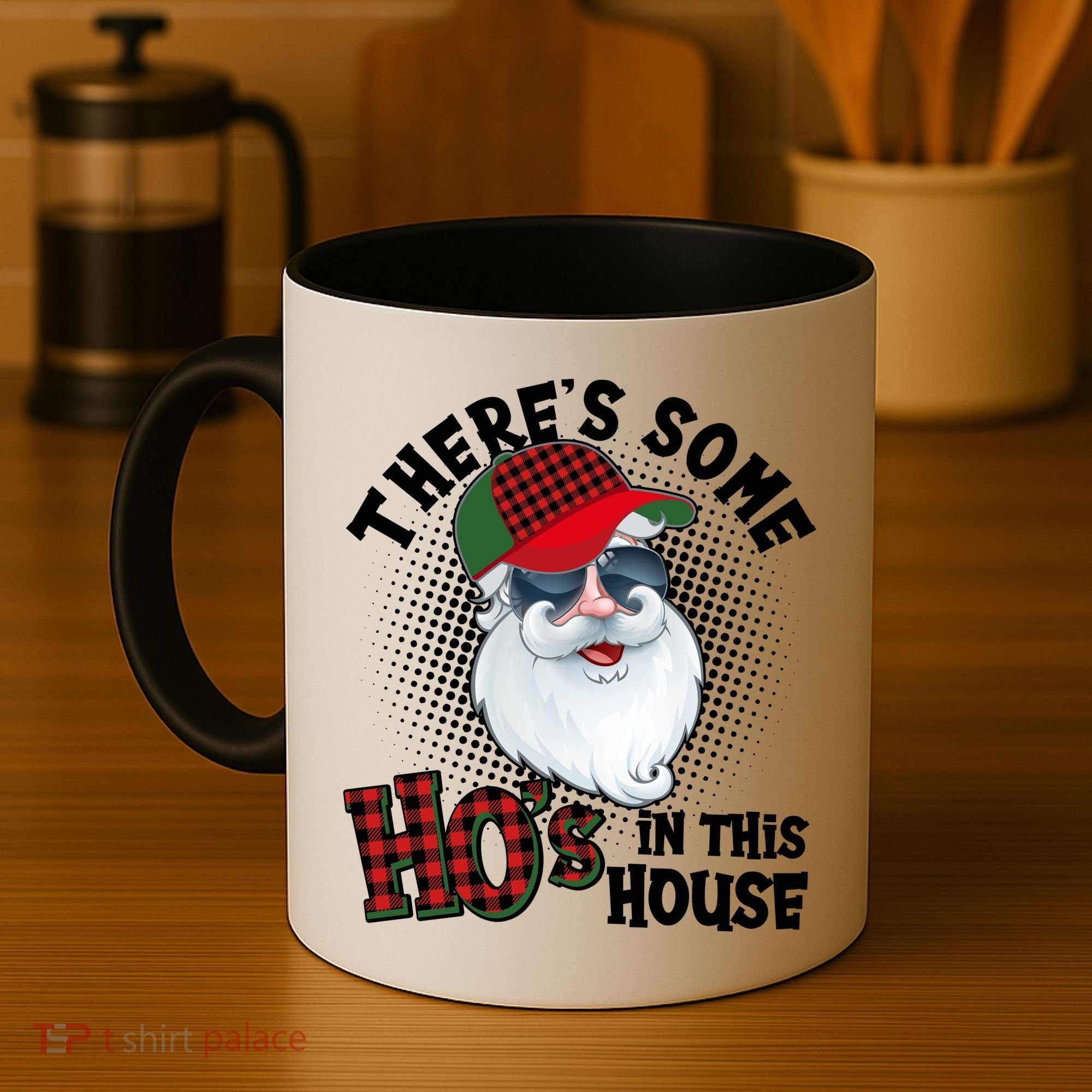 There's Some Ho's In This House Plaid Santa Coffee Mug