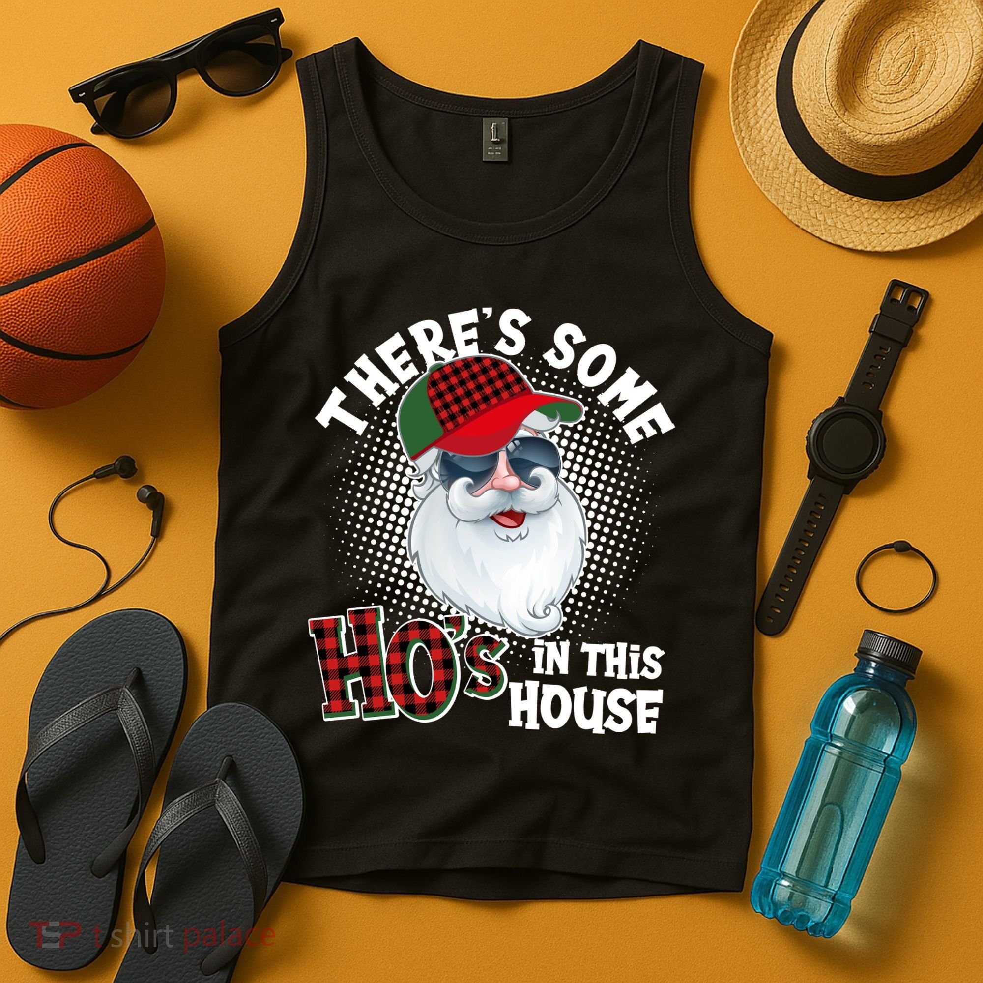 There's Some Ho's In This House Plaid Santa Tank Top