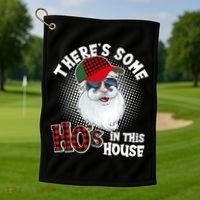 There's Some Ho's In This House Plaid Santa Golf Towel thumb 1