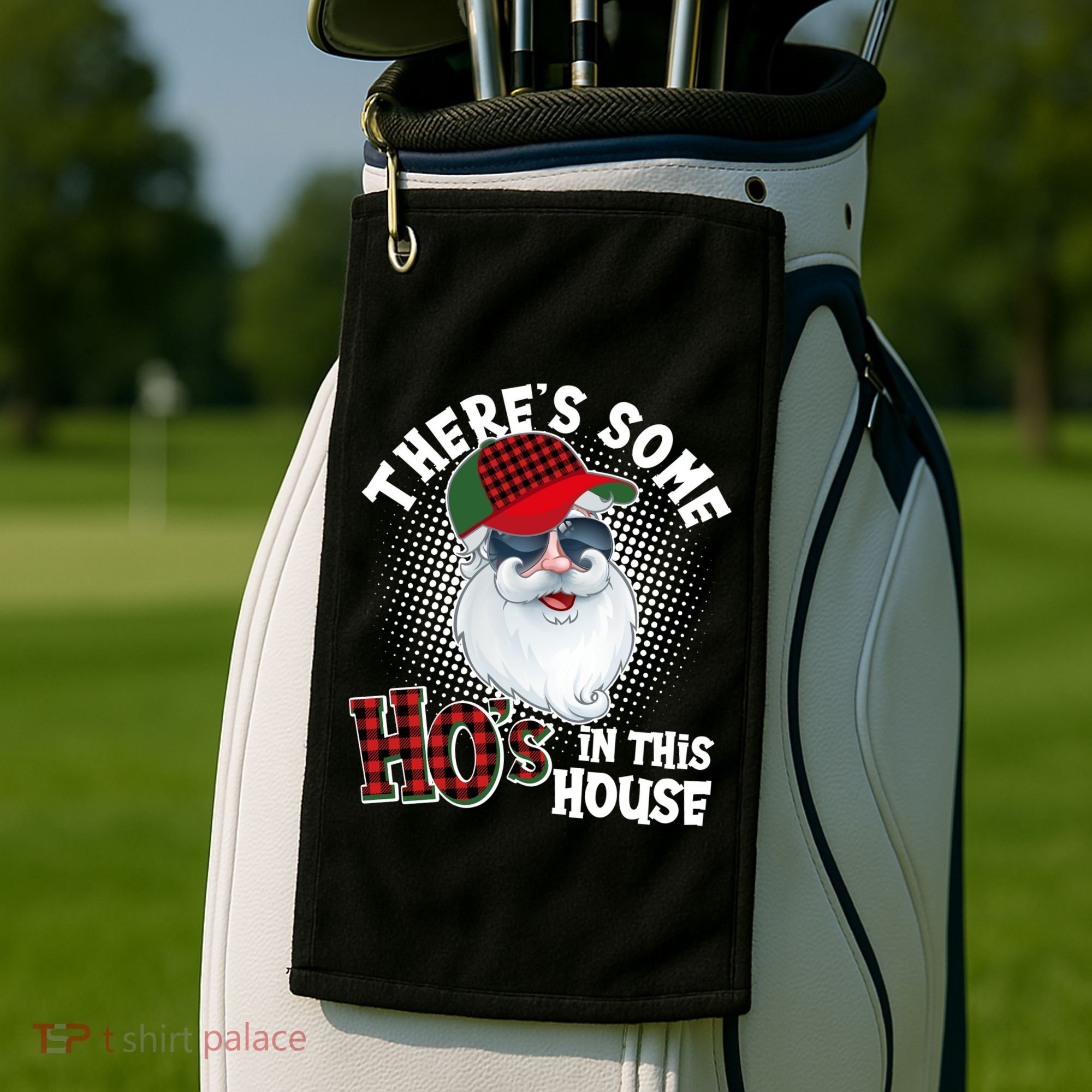 There's Some Ho's In This House Plaid Santa Golf Towel