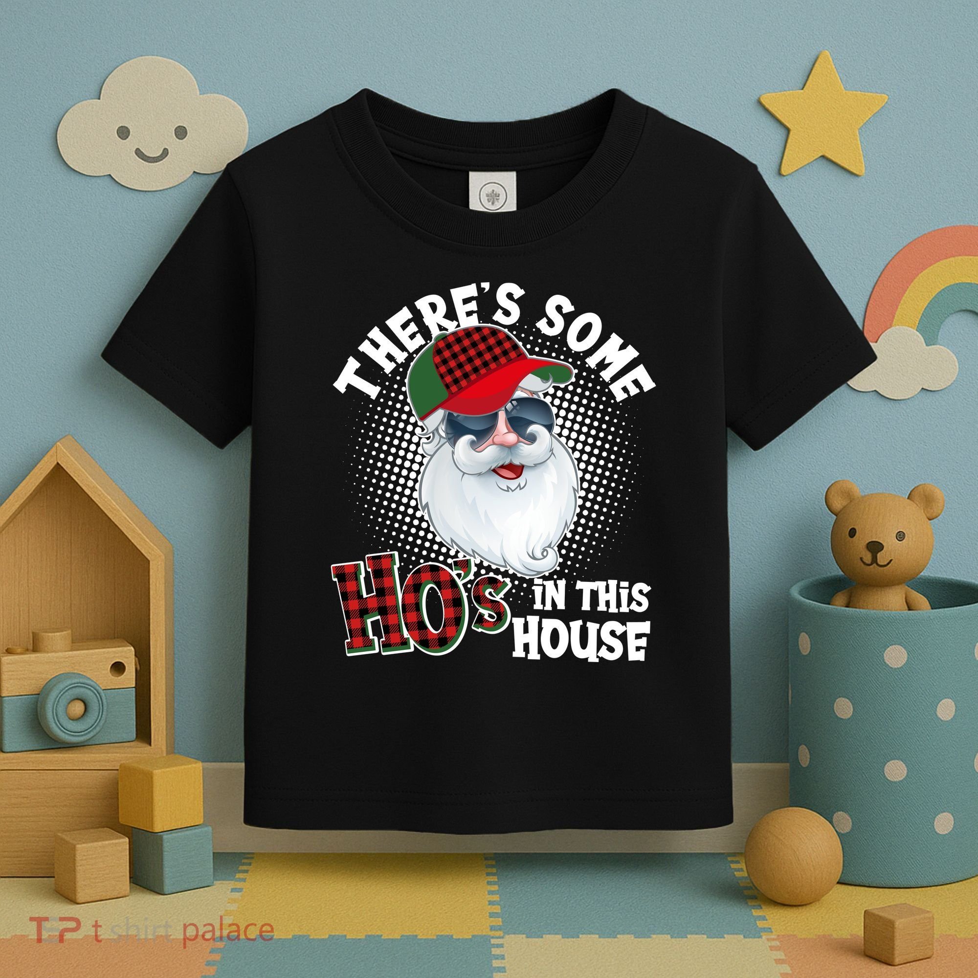 There's Some Ho's In This House Plaid Santa Toddler T-Shirt