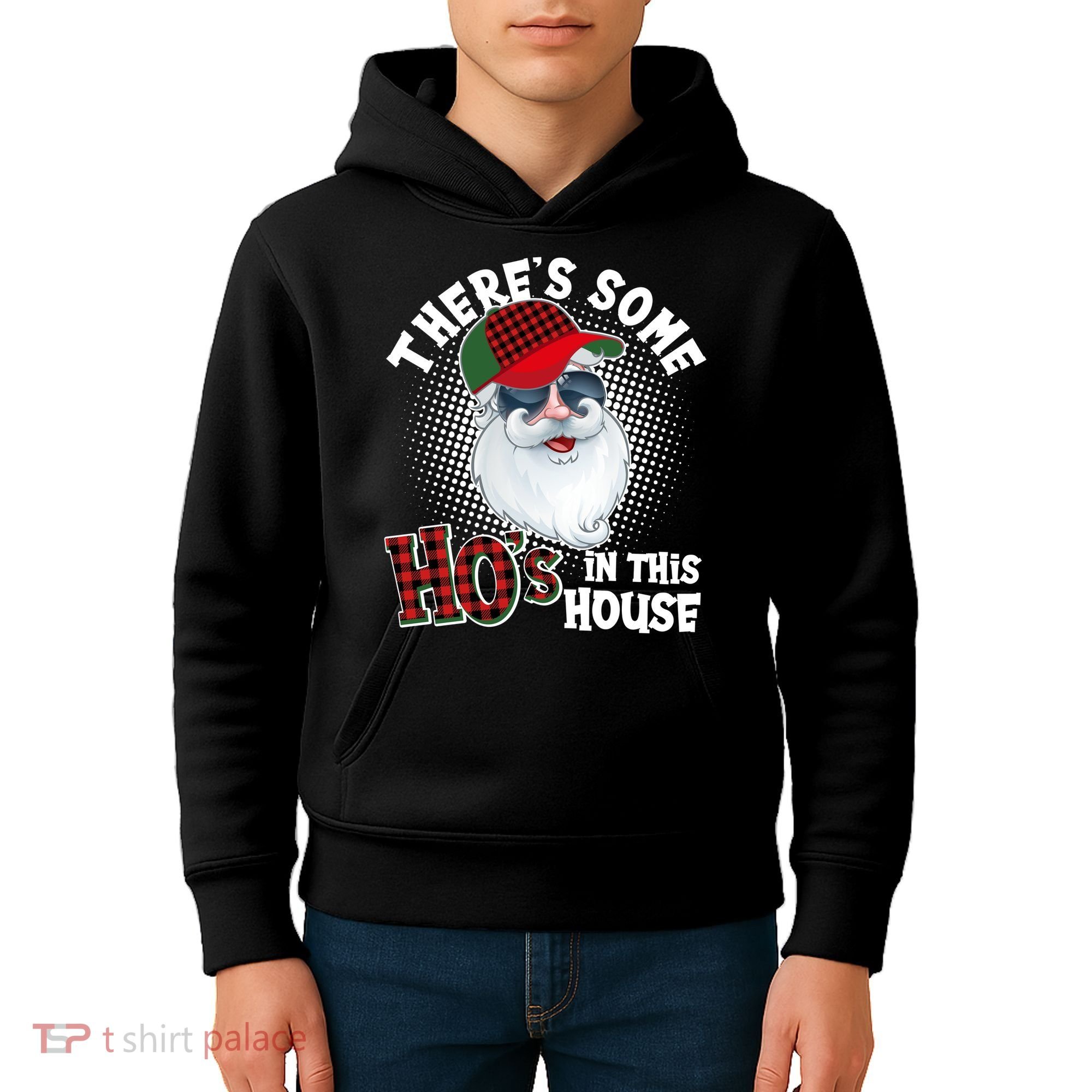 There's Some Ho's In This House Plaid Santa Kids Hoodie